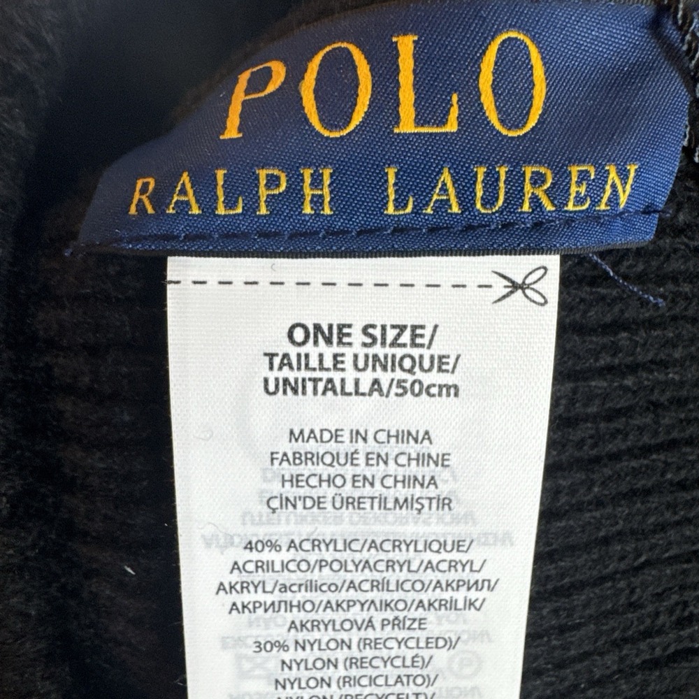 Polo Ralph Lauren Holiday Tartan Bear Embroider Rib Beanie Wool Blend Black NEW - Picture 5 of 6
